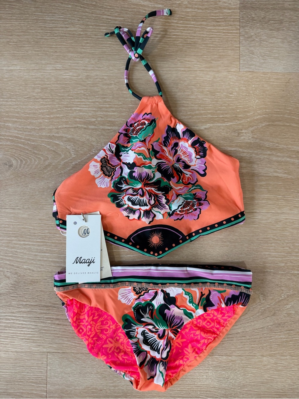 Maaji Rarity Reversible Coral Floral High-Neck Girls' Two-Piece Swim Set